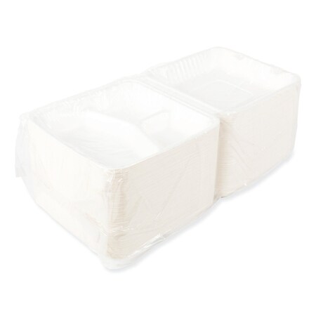 Amercareroyal Bagasse PFAS-Free Food Containers, 3-Compartment, 9 x 9 x 3.19, White, Bamboo/Sugarcane, 200PK HL-93-NPFA